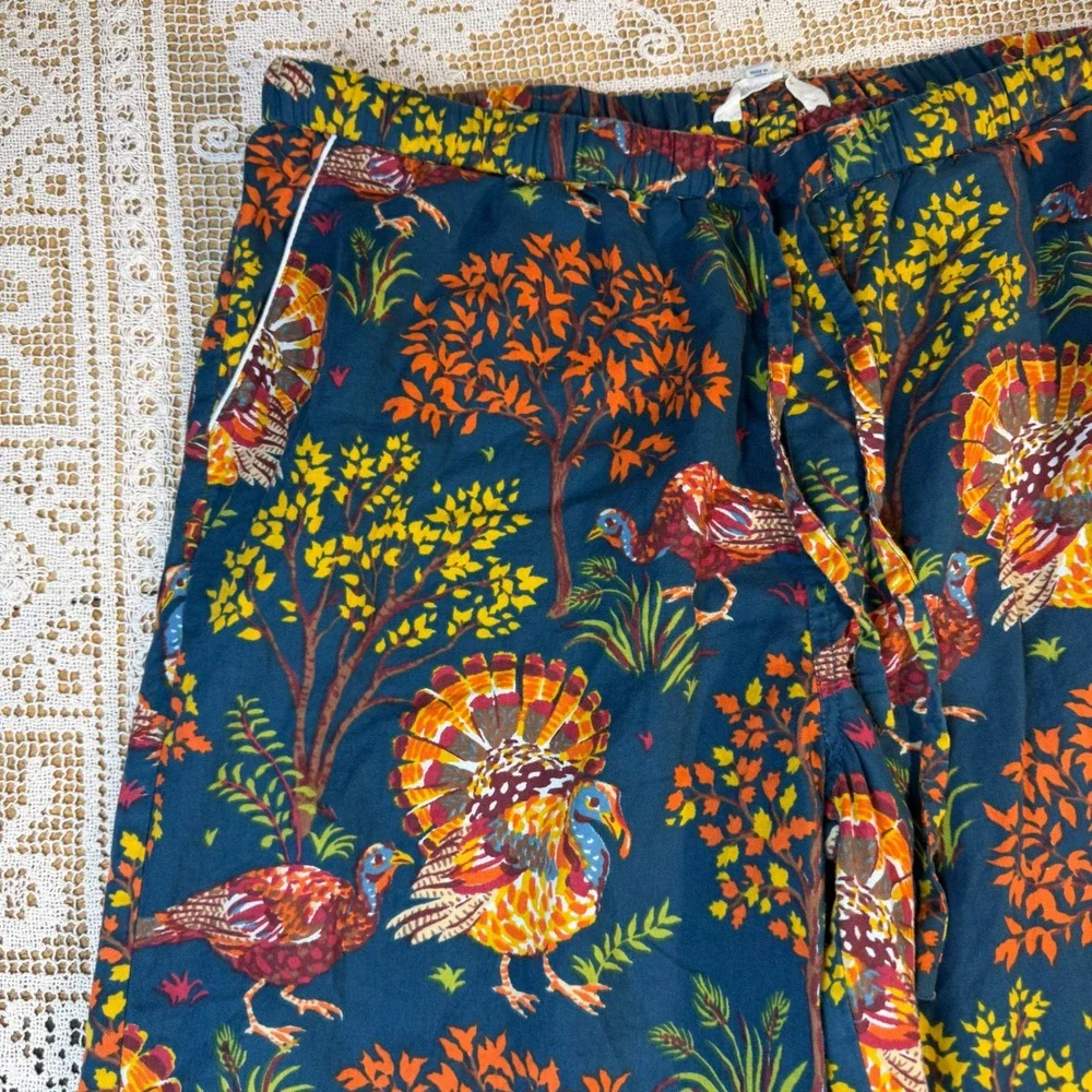 Printfresh Retired Turkey Print Pajama Pants Dark Blue Cotton Festive Feast Sz L